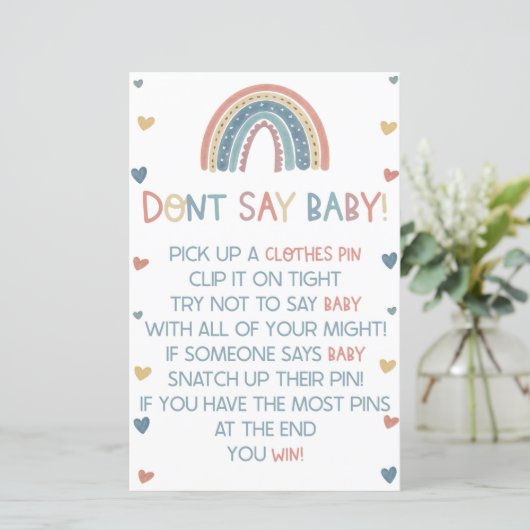 Boho Rainbow zeg geen Baby! Baby shower game (Staand voorkant)