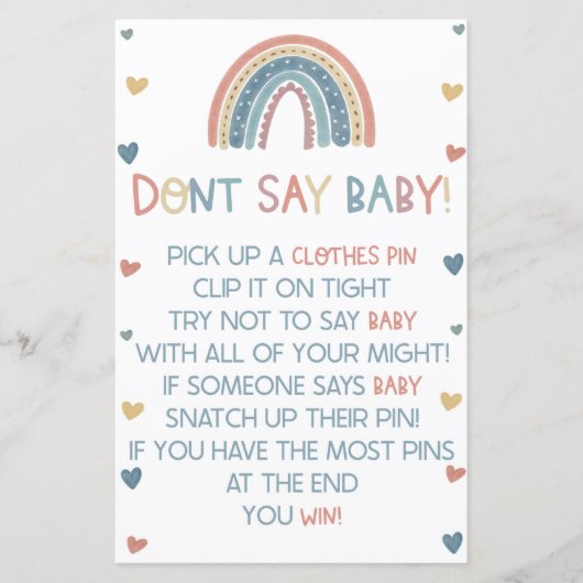 Boho Rainbow zeg geen Baby! Baby shower game (Voorkant)
