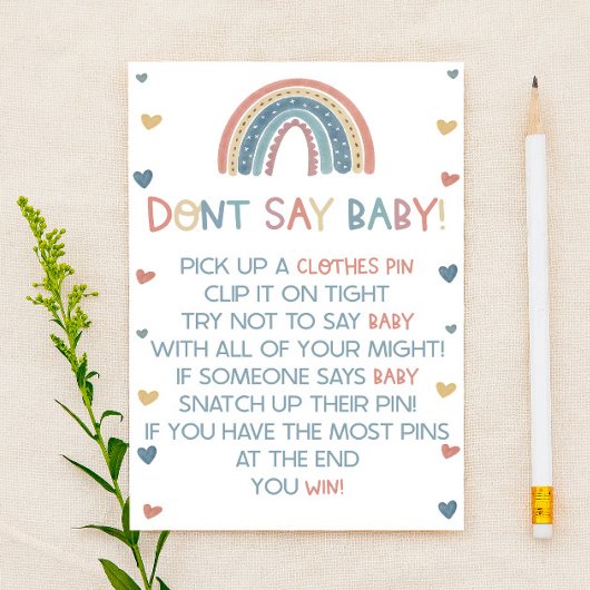Boho Rainbow zeg geen Baby! Baby shower game