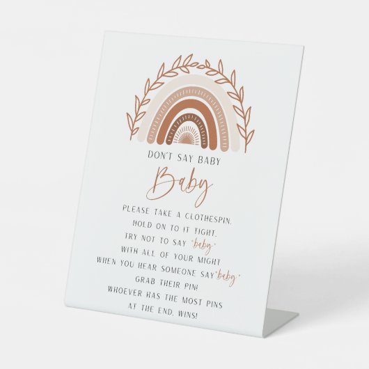 Boho Rainbow Zeg geen Baby Baby shower Sign Reclamebord Met Voetstuk (Voorkant)