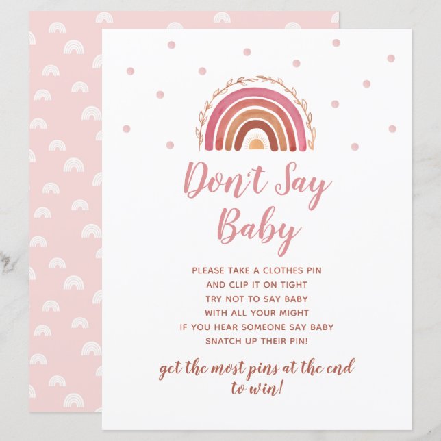 Boho Rainbow Zeg geen Baby shower Game (Voorkant / Achterkant)