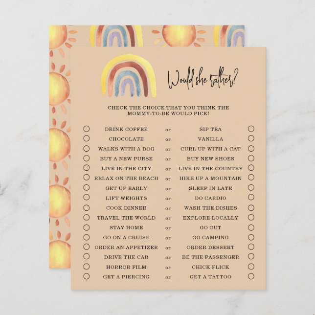 Boho Rainbow zou ze een Baby shower spelen (Voorkant / Achterkant)