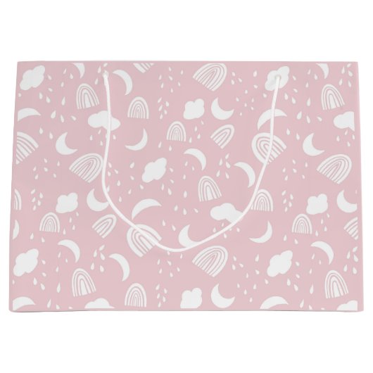 Boho Rainbows Clouds Pink and White Groot Cadeauzakje (Voorkant)