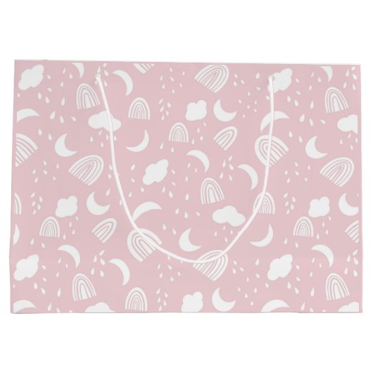 Boho Rainbows Clouds Pink and White Groot Cadeauzakje (Achterkant)