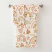 Boho Rainbows Earthy Terracotta Bath Towels Set Bad Handdoek (Insitu)