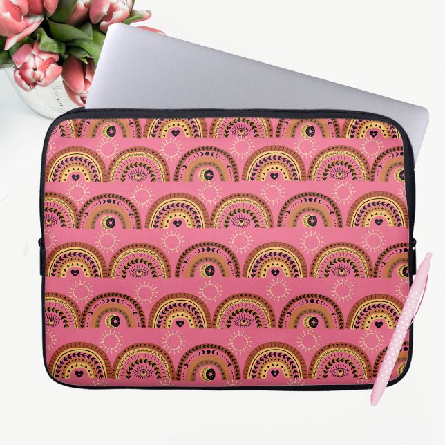 Boho Rainbows Mystical Eye Pink Gold Design Laptop Sleeve (Creator heeft geüpload)