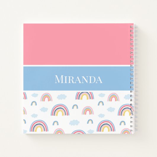 Boho Rainbows Pink Blue Jouw naam Typografie Notitieboek (Achterkant)