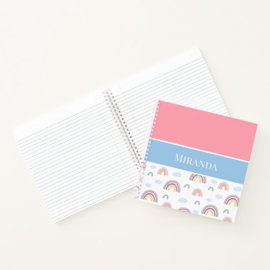 Boho Rainbows Pink Blue Jouw naam Typografie Notitieboek (Binnen)
