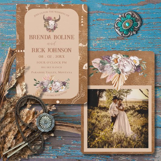 Boho Ranch Desert Tan foto bruiloft uitnodiging