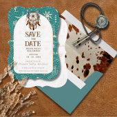 Boho Ranch Trouwen Turquoise Leder Save the Date