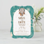 Boho Ranch Trouwen Turquoise Leder Save the Date Kaart (Staand voorkant)