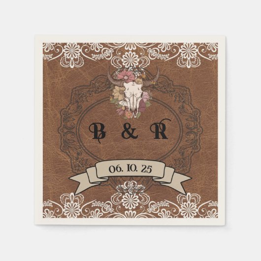 Boho Ranch Trouwmonogram Papier Cocktail Servet (Voorkant)