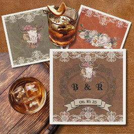 Boho Ranch Trouwmonogram Papier Cocktail Servet