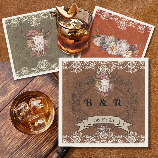 Boho Ranch Trouwmonogram Papier Cocktail Servet