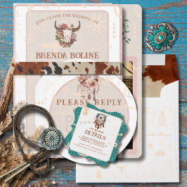 Boho Ranch Wild West Faux leer Turquoise Detail Bedankjes Labels