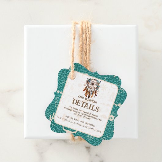 Boho Ranch Wild West Faux leer Turquoise Detail Bedankjes Labels (In situ)