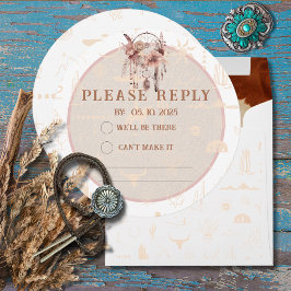Boho Ranch Wild West Wit Leer Reageer RSVP Kaart