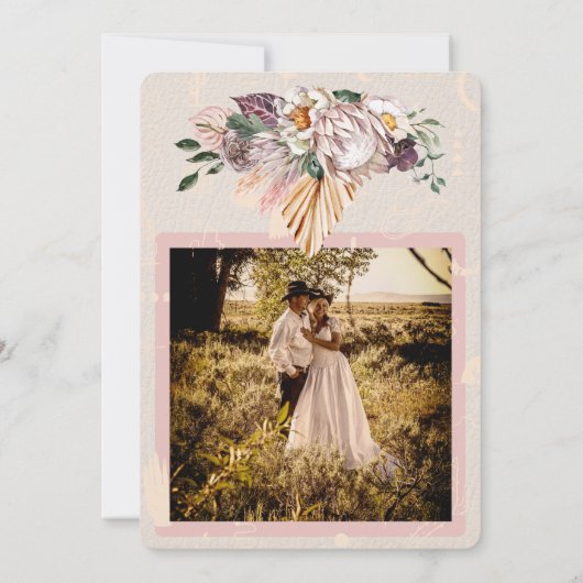 Boho Ranch Witte Lederen Foto Huwelijksuitnodiging Kaart (Achterkant)