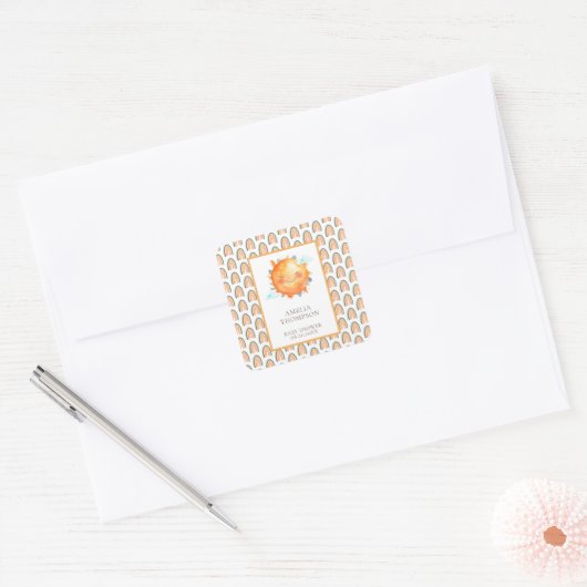 Boho Ray of Sunshine Rainbow Baby shower Dank je w Vierkante Sticker (Envelop)