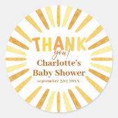Boho Ray van Sunshine Baby shower Bedankt Ronde Sticker (Voorkant)