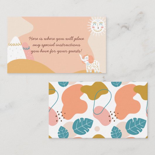 Boho Ray van Sunshine Elephant Muted Baby shower Informatiekaartje (Voorkant / Achterkant)