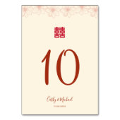 Boho red beige floral Chinese bruiloft dubbelxi Kaart (Achterkant)