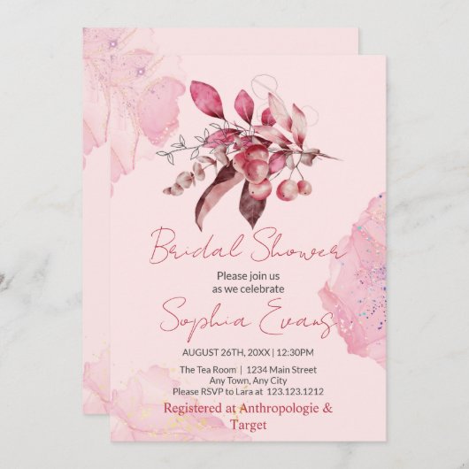 Boho Red Berries en Greenery Pink Vrijgezellenfees Kaart (Voorkant / Achterkant)