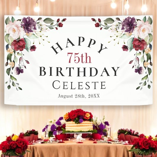 Boho Red Blush en Paarse 75e verjaardagsfeest Spandoek