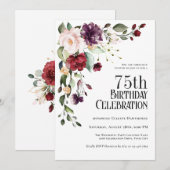 Boho Red, Blush en Paarse 75ste verjaardagsfeestje Kaart (Voorkant / Achterkant)