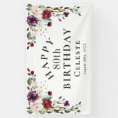 Boho Red Blush en Paarse 80ste verjaardagsfeestje Spandoek (Verticaal)