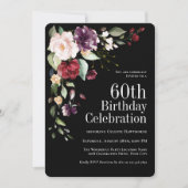 Boho Red Blush en Paarse Bloemen 60e Verjaardag Kaart (Voorkant)