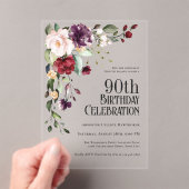 Boho Red Blush Roze en Paarse 90ste verjaardag Acryl Uitnodigingen (Insitu (Draagbaar))