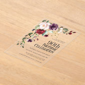 Boho Red Blush Roze en Paarse 90ste verjaardag Acryl Uitnodigingen (Laagn)