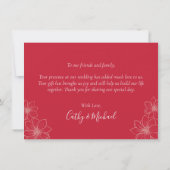 Boho red en beige floral Chinese bruiloft Bedankkaart (Achterkant)