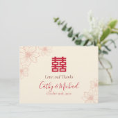 Boho red en beige floral Chinese bruiloft Bedankkaart (Staand voorkant)