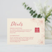 Boho red en beige floral Chinese bruiloft details Informatiekaartje (Staand voorkant)