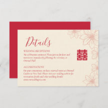 Boho red en beige floral Chinese bruiloft details