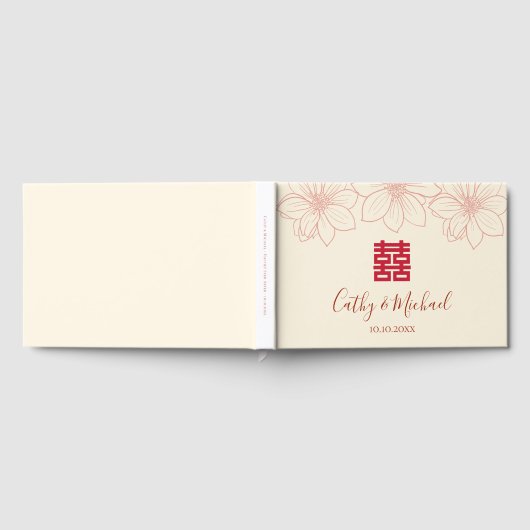 Boho red en beige floral Chinese bruiloft Gastenboek (Volledig)