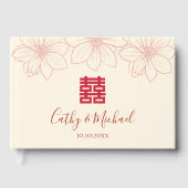 Boho red en beige floral Chinese bruiloft Gastenboek (Voorkant)