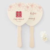 Boho red en beige floral Chinese bruiloft Handwaaier (Voorkant en achterkant)