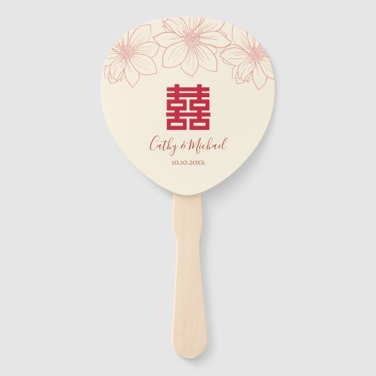 Boho red en beige floral Chinese bruiloft Handwaaier (Voorkant)