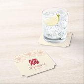 Boho red en beige floral Chinese bruiloft Kartonnen Onderzetters (Insitu)