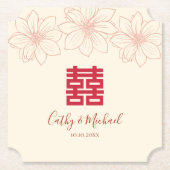 Boho red en beige floral Chinese bruiloft Kartonnen Onderzetters (Voorkant)