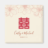 Boho red en beige floral Chinese bruiloft Magneet (Voorkant)