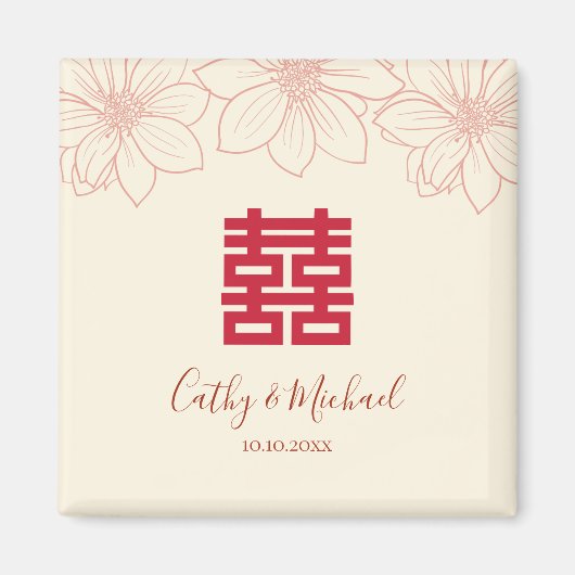 Boho red en beige floral Chinese bruiloft Magneet (Voorkant)