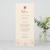 Boho red en beige floral Chinese bruiloft Menu (Staand voorkant)