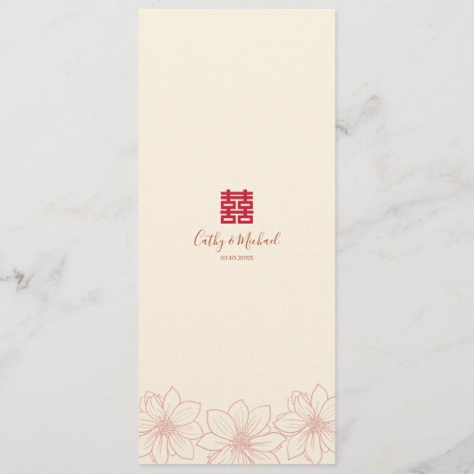 Boho red en beige floral Chinese bruiloft Menu (Achterkant)