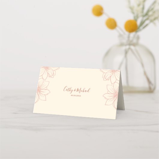 Boho red en beige floral Chinese bruiloft Plaatskaartje (Achterkant)