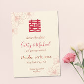 Boho red en beige floral Chinese bruiloft Save The Date
