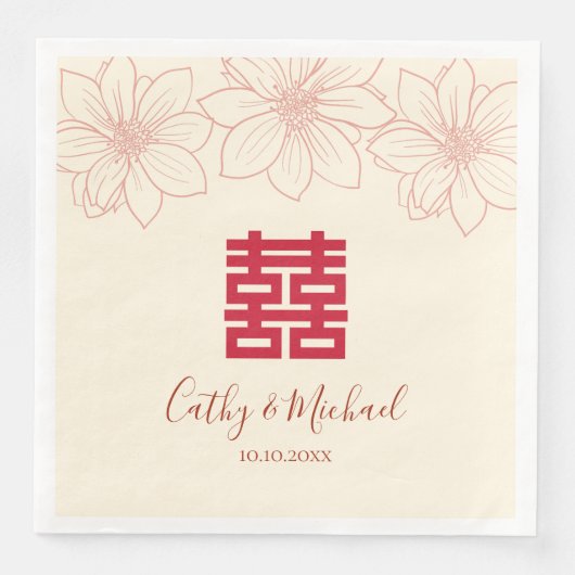 Boho red en beige floral Chinese bruiloft Servet (Voorkant)